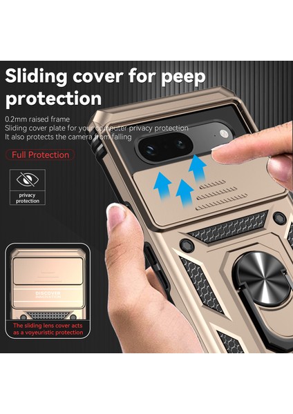 Google Pixel 7A Için Halka Ayaklı ve Kayar Kamera Kapaklı Telefon Kılıf - Altın (Yurt Dışından) fiyatları