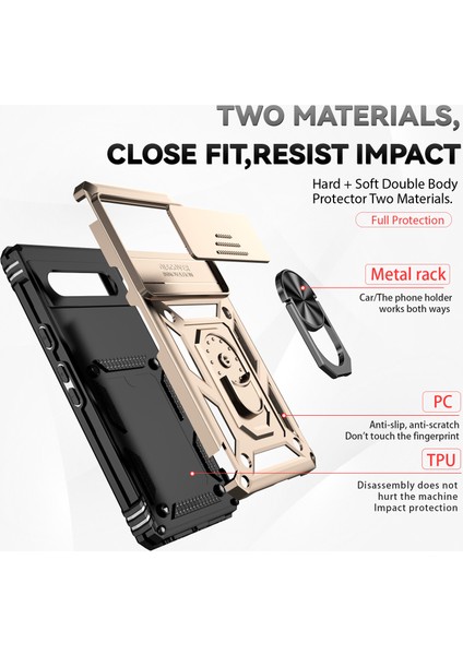 Google Pixel 7A Için Halka Ayaklı ve Kayar Kamera Kapaklı Telefon Kılıf - Altın (Yurt Dışından) fırsatları