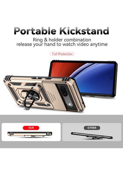 Google Pixel 7A Için Halka Ayaklı ve Kayar Kamera Kapaklı Telefon Kılıf - Altın (Yurt Dışından) indirimleri