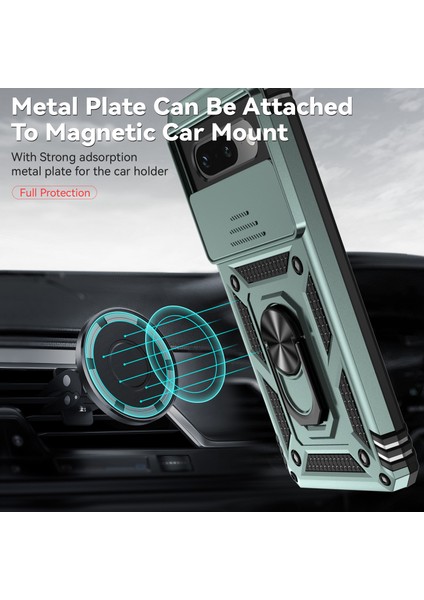 Google Pixel 7A Için Halka Ayaklı ve Kayar Kamera Kapaklı Telefon Kılıf - Yeşil (Yurt Dışından) modelleri