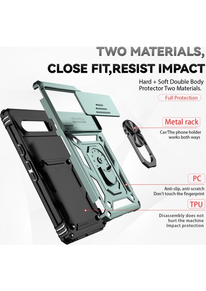 Google Pixel 7A Için Halka Ayaklı ve Kayar Kamera Kapaklı Telefon Kılıf - Yeşil (Yurt Dışından) fırsatları