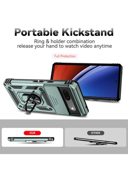 Google Pixel 7A Için Halka Ayaklı ve Kayar Kamera Kapaklı Telefon Kılıf - Yeşil (Yurt Dışından) indirimleri