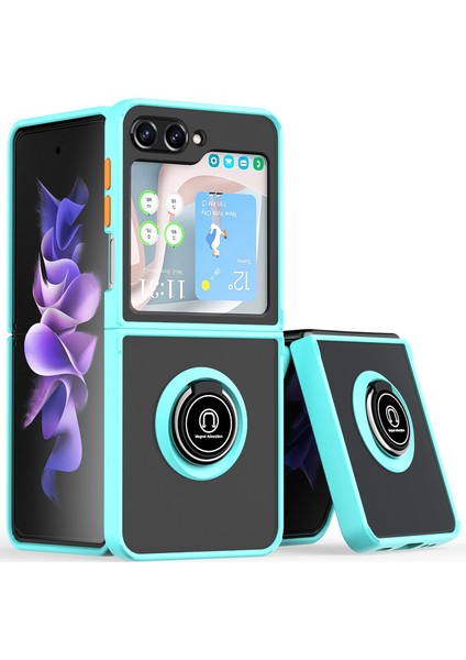 Samsung Galaxy Z Flip 5 Için Yüzük Stand Mat Sert Silikon Telefon Kılıfı - Gök Mavisi (Yurt Dışından)