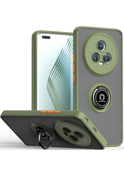 Honor Magic5 Pro Için Yüzük Stand Mat Sert Silikon Telefon Kılıfı - Yeşil (Yurt Dışından)