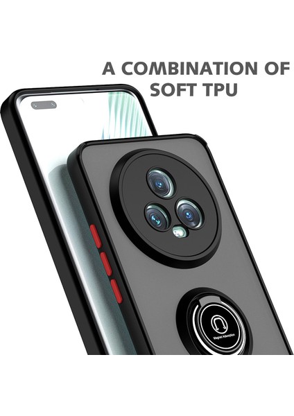 Honor Magic5 Pro Için Yüzük Stand Mat Sert Silikon Telefon Kılıfı - Yeşil (Yurt Dışından)