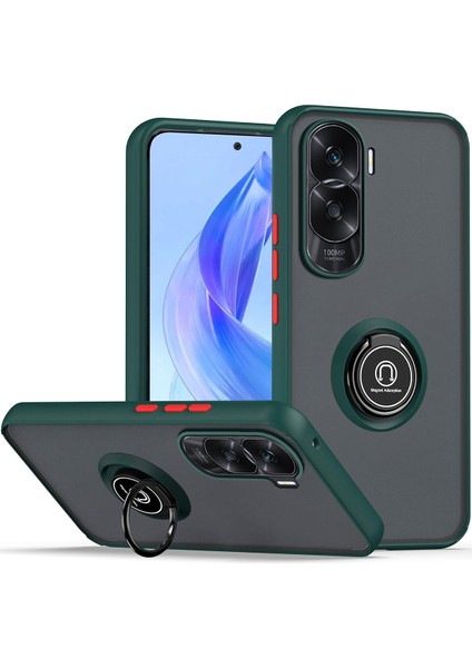 Honor 90 Lite 5g Için Yüzük Stand Mat Sert Silikon Telefon Kılıfı - Dark Yeşil (Yurt Dışından)