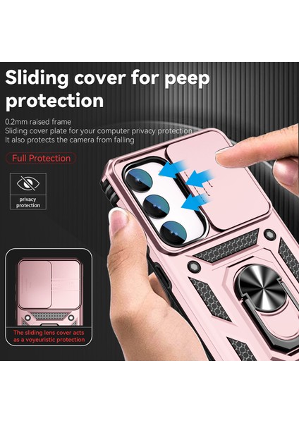 Samsung Galaxy S23 Fe Için Halka Ayaklı ve Kayar Kamera Kapaklı Telefon Kılıf - Rose Gold (Yurt Dışından) fiyatları