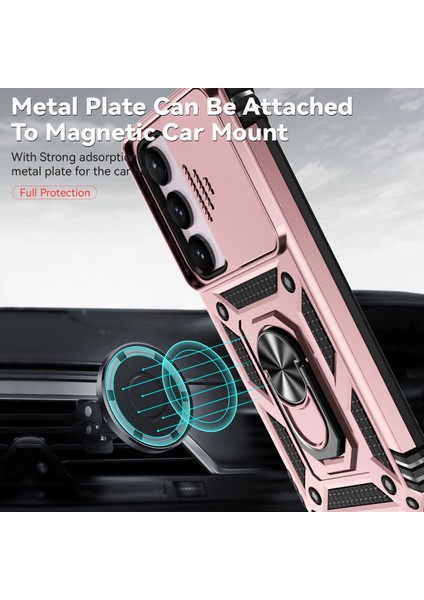 Samsung Galaxy S23 Fe Için Halka Ayaklı ve Kayar Kamera Kapaklı Telefon Kılıf - Rose Gold (Yurt Dışından) modelleri