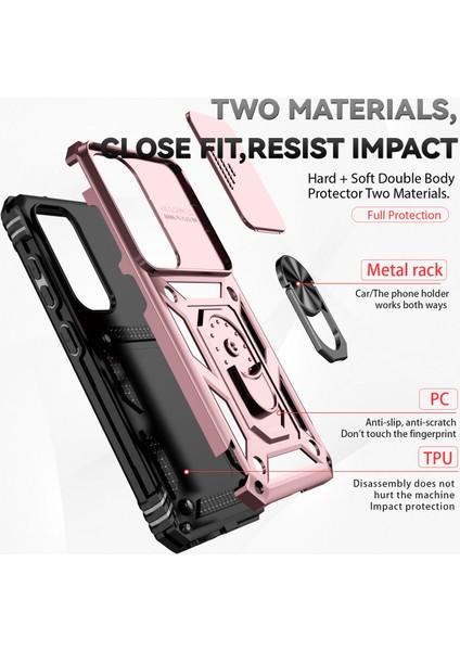 Samsung Galaxy S23 Fe Için Halka Ayaklı ve Kayar Kamera Kapaklı Telefon Kılıf - Rose Gold (Yurt Dışından) fırsatları