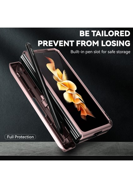 Samsung Galaxy Z Fold 5 Için Halka Ayaklı ve Kayar Kamera Kapaklı Telefon Kılıf - Rose Gold (Yurt Dışından)