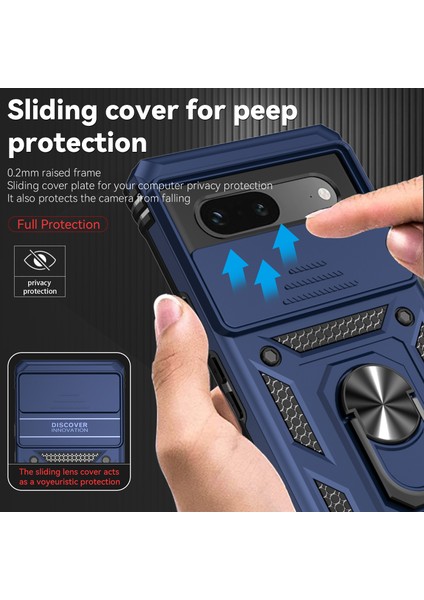 Google Pixel 7A Için Halka Ayaklı ve Kayar Kamera Kapaklı Telefon Kılıf - Mavi (Yurt Dışından) fiyatları