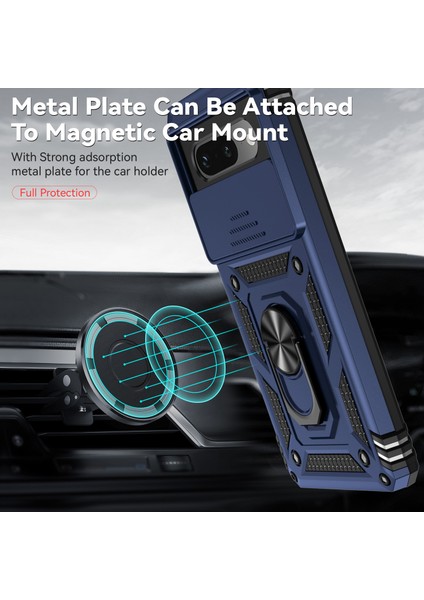 Google Pixel 7A Için Halka Ayaklı ve Kayar Kamera Kapaklı Telefon Kılıf - Mavi (Yurt Dışından) modelleri