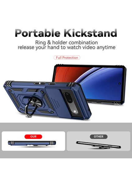 Google Pixel 7A Için Halka Ayaklı ve Kayar Kamera Kapaklı Telefon Kılıf - Mavi (Yurt Dışından) indirimleri