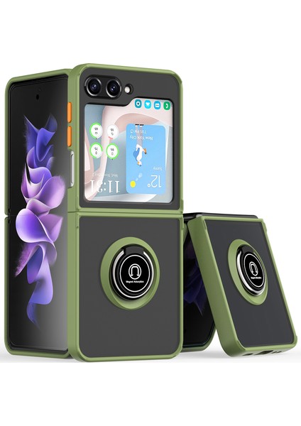 Samsung Galaxy Z Flip 5 Için Yüzük Stand Mat Sert Silikon Telefon Kılıfı - Yeşil (Yurt Dışından)