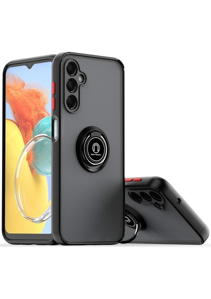 Samsung Galaxy M54 Için Yüzük Stand Mat Sert Silikon Telefon Kılıfı - Siyah - Kırmızı (Yurt Dışından)