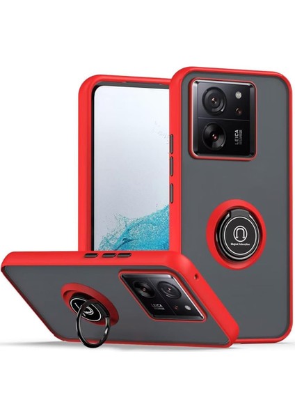 Xiaomi 13T /13T Pro / Redmi K60 Ultra Için Yüzük Stand Mat Sert Silikon Telefon Kılıfı - Kırmızı (Yurt Dışından)