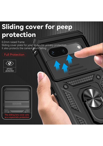 Google Pixel 7A Için Halka Ayaklı ve Kayar Kamera Kapaklı Telefon Kılıf - Siyah (Yurt Dışından) fiyatları
