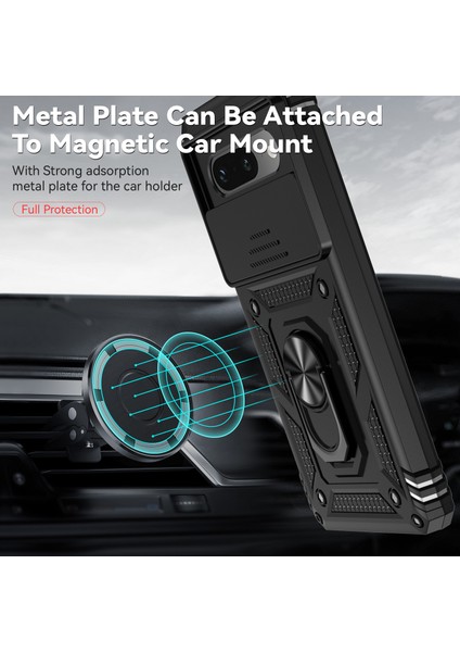 Google Pixel 7A Için Halka Ayaklı ve Kayar Kamera Kapaklı Telefon Kılıf - Siyah (Yurt Dışından) modelleri