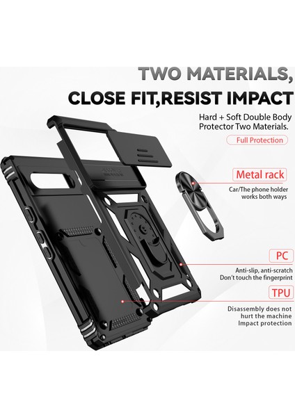 Google Pixel 7A Için Halka Ayaklı ve Kayar Kamera Kapaklı Telefon Kılıf - Siyah (Yurt Dışından) fırsatları