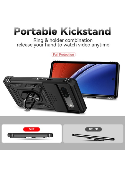 Google Pixel 7A Için Halka Ayaklı ve Kayar Kamera Kapaklı Telefon Kılıf - Siyah (Yurt Dışından) indirimleri