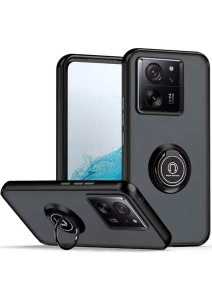Xiaomi 13T /13T Pro / Redmi K60 Ultra Için Yüzük Stand Mat Sert Silikon Telefon Kılıfı - Siyah (Yurt Dışından)