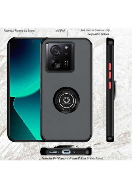 Xiaomi 13T /13T Pro / Redmi K60 Ultra Için Yüzük Stand Mat Sert Silikon Telefon Kılıfı - Siyah (Yurt Dışından)