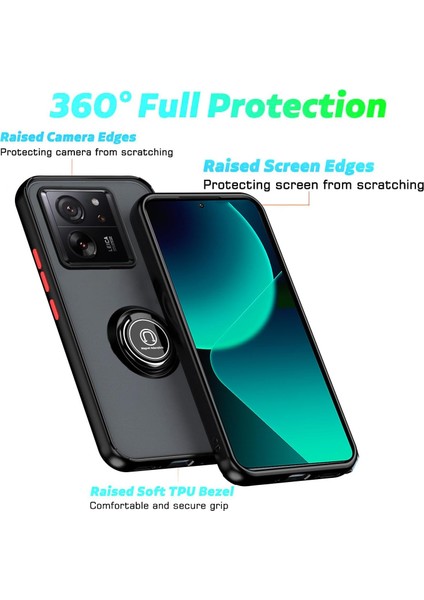 Xiaomi 13T /13T Pro / Redmi K60 Ultra Için Yüzük Stand Mat Sert Silikon Telefon Kılıfı - Siyah (Yurt Dışından)
