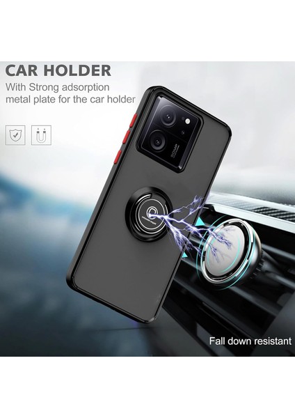 Xiaomi 13T /13T Pro / Redmi K60 Ultra Için Yüzük Stand Mat Sert Silikon Telefon Kılıfı - Siyah (Yurt Dışından)