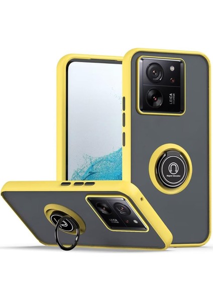 Xiaomi 13T /13T Pro / Redmi K60 Ultra Için Yüzük Stand Mat Sert Silikon Telefon Kılıfı - Sarı (Yurt Dışından)