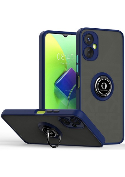 Tecno Spark 9 Pro Için Yüzük Stand Mat Sert Silikon Telefon Kılıfı - Mavi (Yurt Dışından)