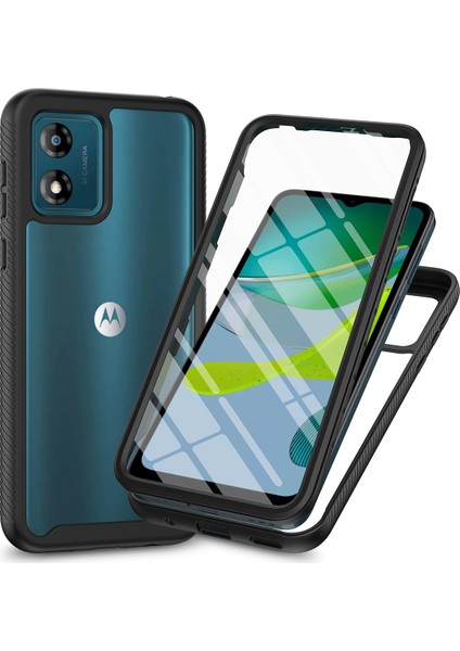 Motorola Moto E13 Için Yerleşik Ekran 360 Tam Koruma Telefon Kılıfı - Siyah (Yurt Dışından)