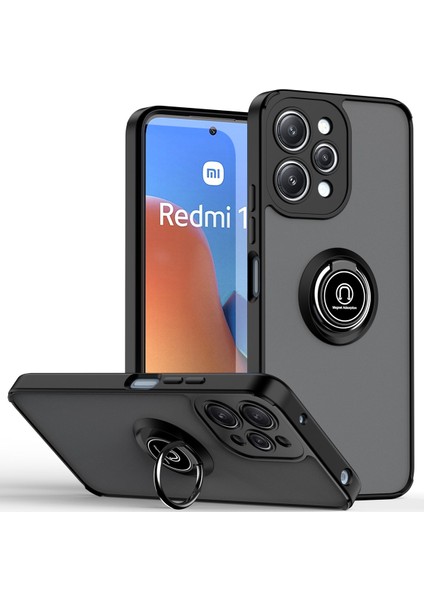 Xiaomi Redmi 12 Için Yüzük Stand Mat Sert Silikon Telefon Kılıfı - Siyah (Yurt Dışından)