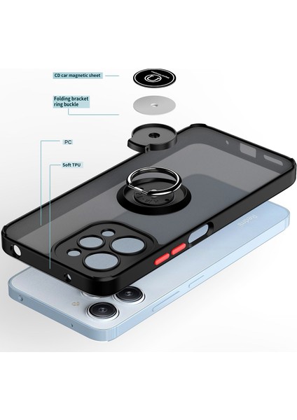 Xiaomi Redmi 12 Için Yüzük Stand Mat Sert Silikon Telefon Kılıfı - Siyah - Kırmızı (Yurt Dışından) fiyatları