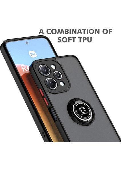 Xiaomi Redmi 12 Için Yüzük Stand Mat Sert Silikon Telefon Kılıfı - Siyah - Kırmızı (Yurt Dışından) fırsatları