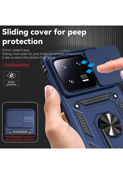 Xiaomi 13 Pro Için Halka Ayaklı ve Kayar Kamera Kapaklı Telefon Kılıf - Mavi (Yurt Dışından) fiyatları