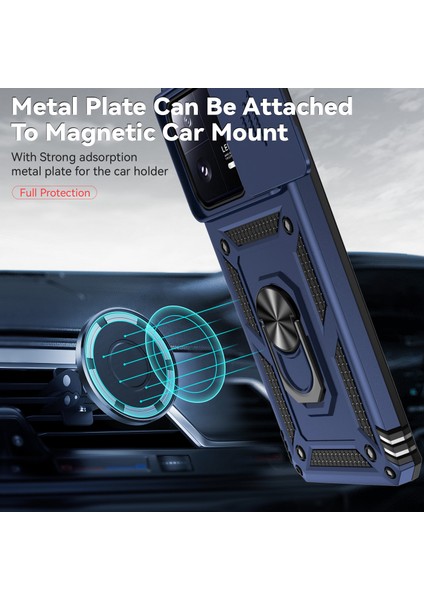 Xiaomi 13 Pro Için Halka Ayaklı ve Kayar Kamera Kapaklı Telefon Kılıf - Mavi (Yurt Dışından) modelleri