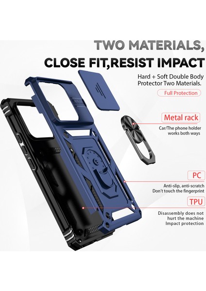 Xiaomi 13 Pro Için Halka Ayaklı ve Kayar Kamera Kapaklı Telefon Kılıf - Mavi (Yurt Dışından) fırsatları