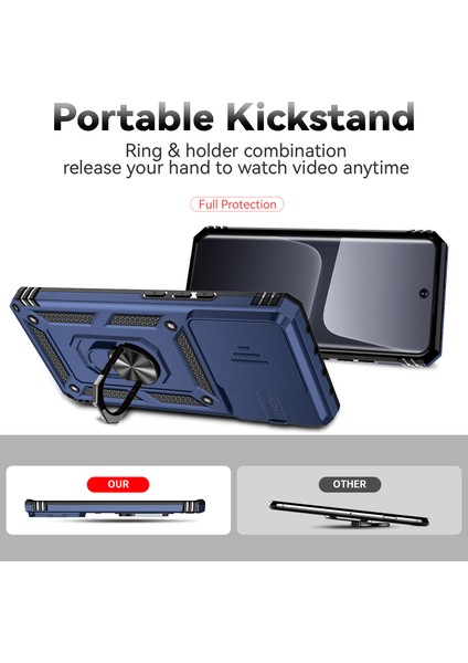 Xiaomi 13 Pro Için Halka Ayaklı ve Kayar Kamera Kapaklı Telefon Kılıf - Mavi (Yurt Dışından) indirimleri