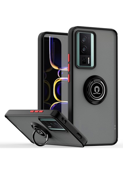 Xiaomi Poco F5 Pro /redmi K60/K60 Pro Için Yüzük Stand Mat Sert Silikon Telefon Kılıfı - Siyah - Kırmızı (Yurt Dışından)