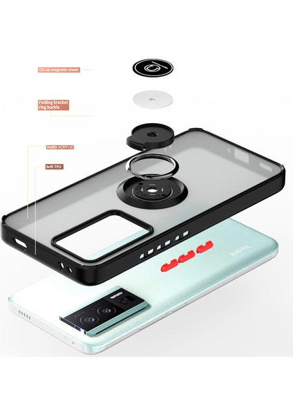 Xiaomi Poco F5 Pro /redmi K60/K60 Pro Için Yüzük Stand Mat Sert Silikon Telefon Kılıfı - Siyah - Kırmızı (Yurt Dışından) fiyatları