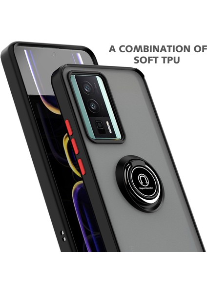 Xiaomi Poco F5 Pro /redmi K60/K60 Pro Için Yüzük Stand Mat Sert Silikon Telefon Kılıfı - Siyah - Kırmızı (Yurt Dışından) indirimleri