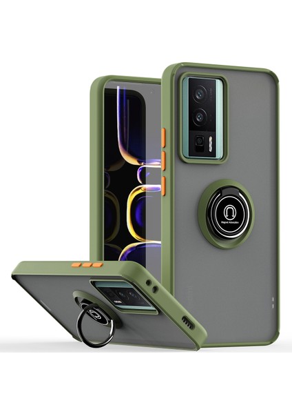Xiaomi Poco F5 Pro /redmi K60/K60 Pro Için Yüzük Stand Mat Sert Silikon Telefon Kılıfı - Yeşil (Yurt Dışından)