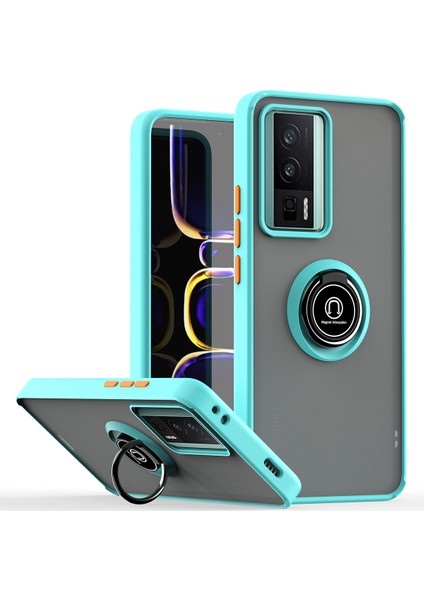 Xiaomi Poco F5 Pro /redmi K60/K60 Pro Için Yüzük Stand Mat Sert Silikon Telefon Kılıfı - Gök Mavisi (Yurt Dışından)
