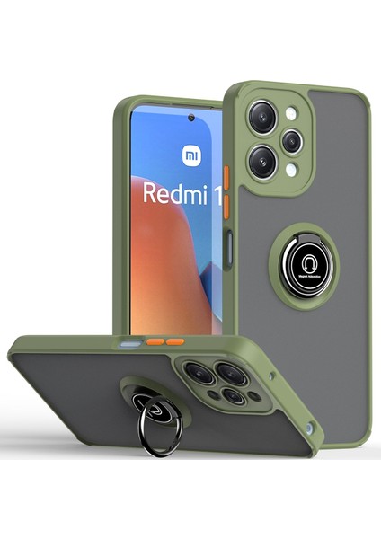 Xiaomi Redmi 12 Için Yüzük Stand Mat Sert Silikon Telefon Kılıfı - Yeşil (Yurt Dışından)