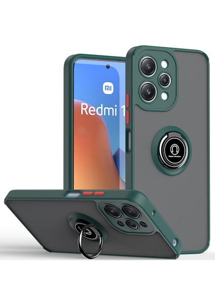 Xiaomi Redmi 12 Için Yüzük Stand Mat Sert Silikon Telefon Kılıfı - Dark Yeşil (Yurt Dışından)