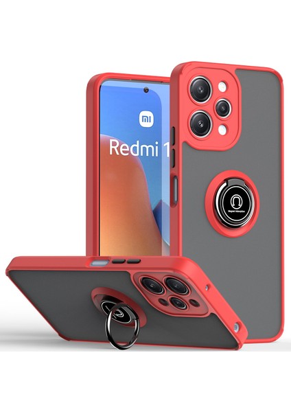 Xiaomi Redmi 12 Için Yüzük Stand Mat Sert Silikon Telefon Kılıfı - Kırmızı (Yurt Dışından)