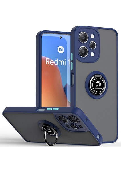 Xiaomi Redmi 12 Için Yüzük Stand Mat Sert Silikon Telefon Kılıfı - Mavi (Yurt Dışından)