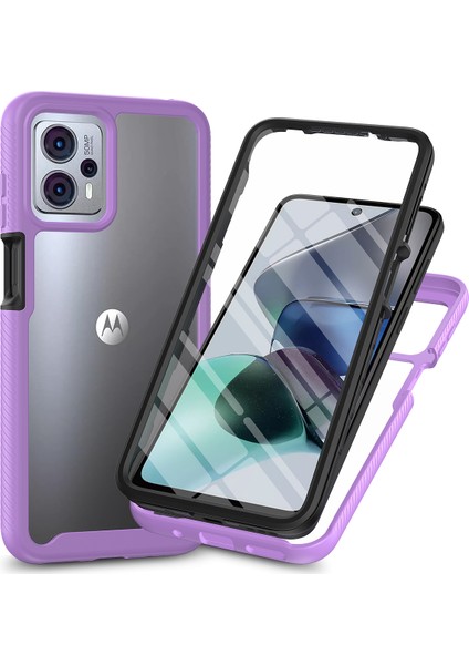 Motorola Moto G13 / G23 Için Yerleşik Ekran 360 Tam Koruma Telefon Kılıfı - Mor (Yurt Dışından)
