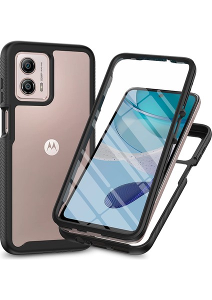Motorola Moto G53 Için Yerleşik Ekran 360 Tam Koruma Telefon Kılıfı - Siyah (Yurt Dışından)