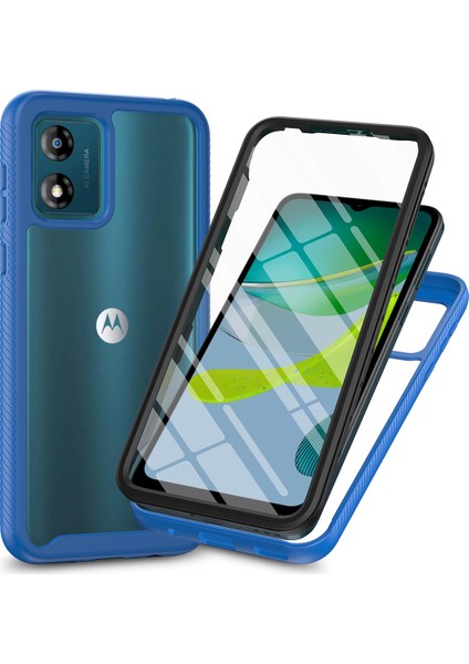 Motorola Moto E13 Için Yerleşik Ekran 360 Tam Koruma Telefon Kılıfı - Lacivert (Yurt Dışından)